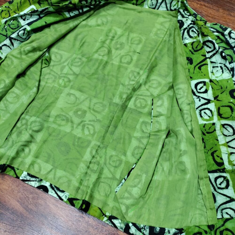 African Handsewn Print Tribal Cotton Puff Sleeve Office Button-Up Shirt Green S - Picture 5 of 11